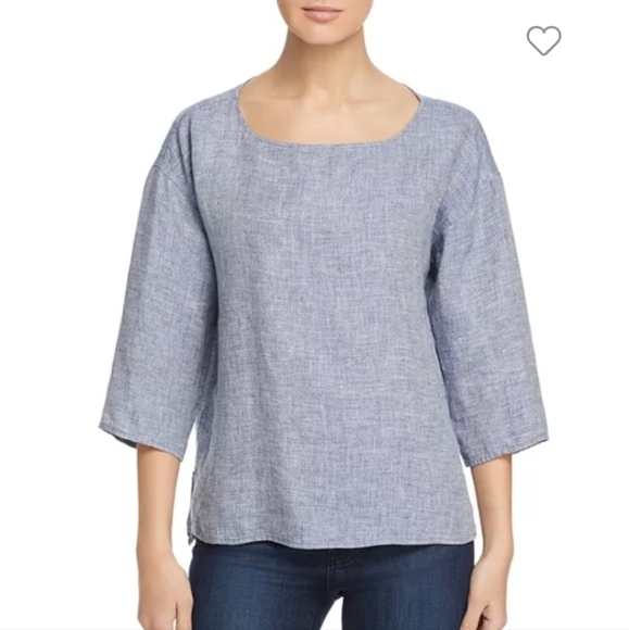 Eileen Fisher Tops - Eileen Fisher Organic Linen Boatneck 3/4 Sleeve Boho Chic Top Size XS in gray